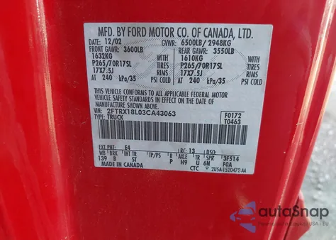 2003 Ford F-150 Lariat/Xl/Xlt из США, поврежденный, VIN 2FTRX18L03CA43063